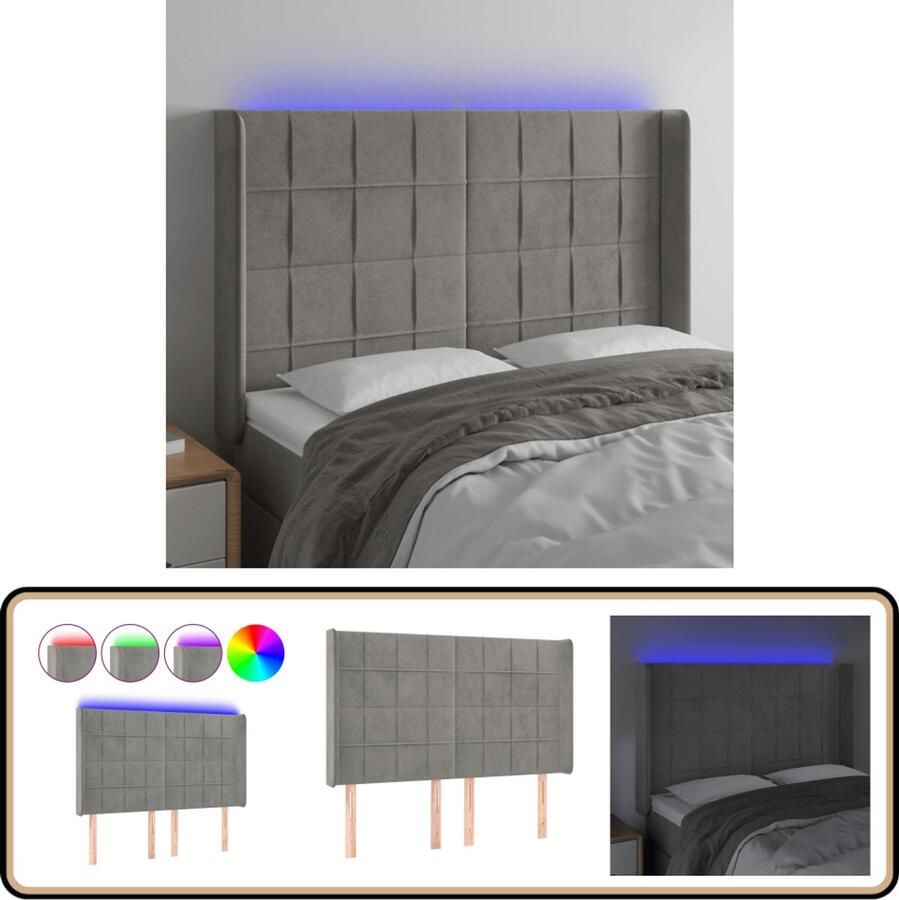 VidaXL LED Hoofdbord 147x16x128 cm Lichtgrijs Hoofd Bord Led Hoofdbord Grijs Fluweel Hoofdbord Adjustable Headboard Leeshoek Tv Hoek
