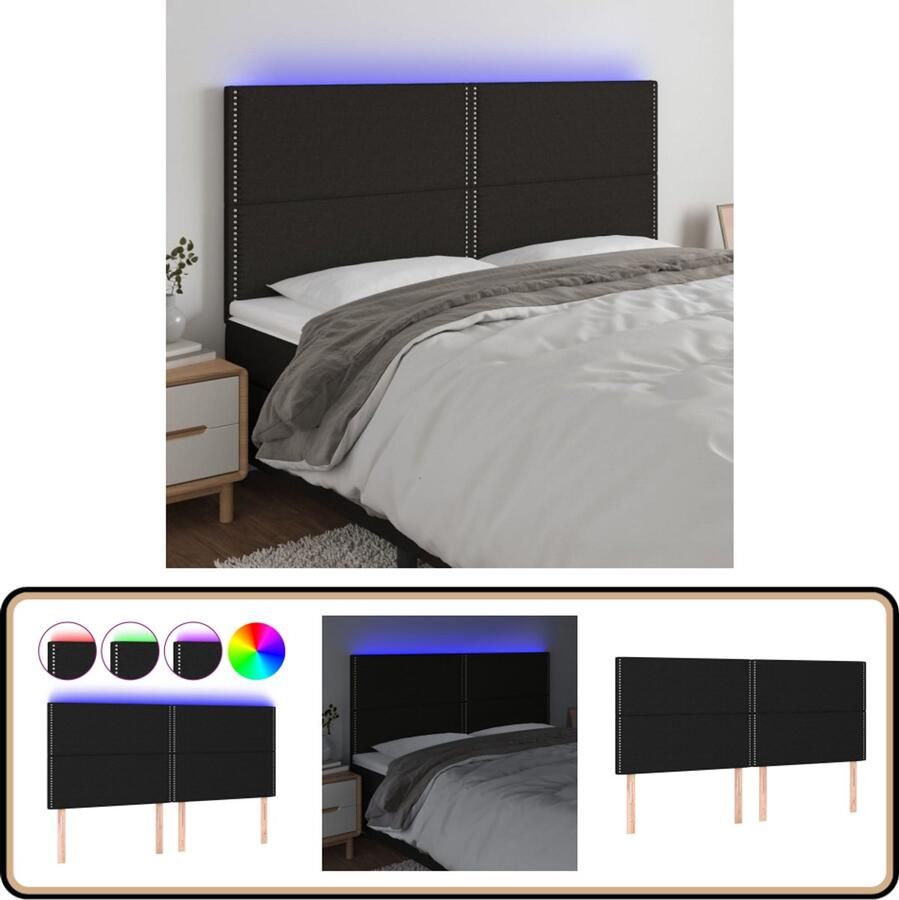 VidaXL Led-hoofdbord 180x5x128 cm Zwart Stof Hoofddekbed Led Hoofdbord Zwart Comfortabel Hoofdbord Leeshoek Tv Hoek Slaapcomfort