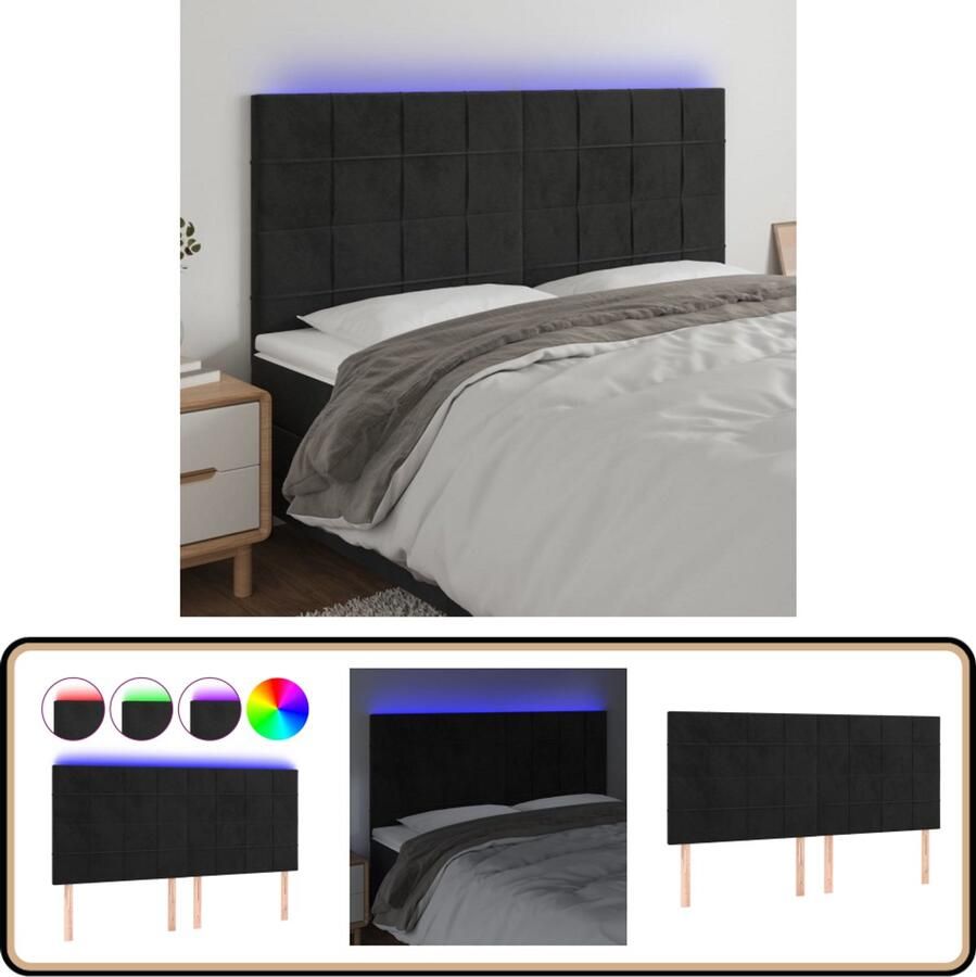 The Living Store Hoofdbord LED 200x5x118 128 cm fluweel zwart LED Hoofdbord Hoofdkussen Led Lamp Velvet Hoofdbord Zwarte Hoofdbord - Foto 2