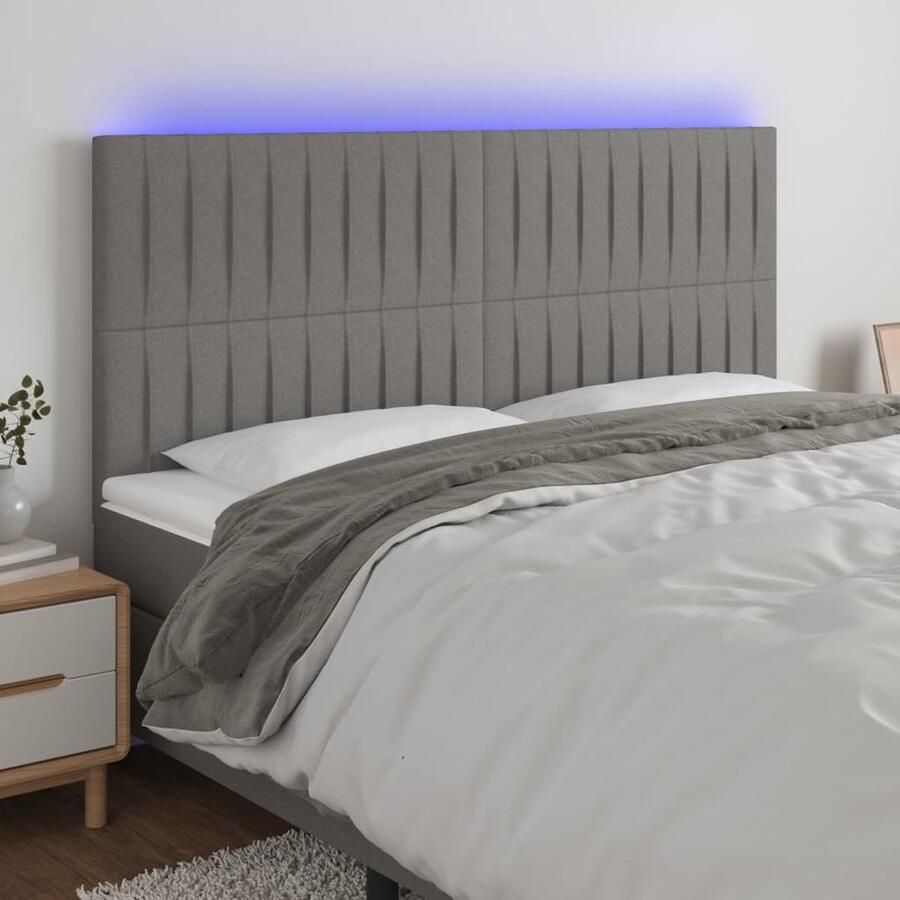 VidaXL Hoofdbord LED 160x5x128 cm Stof Donkergrijs Hoofd Bord Led Hoofdbord Met Verlichting Led Lampen Hoofdbord Grijs Hoofdbord Online Kopen Bedroom Decoratie - Foto 2