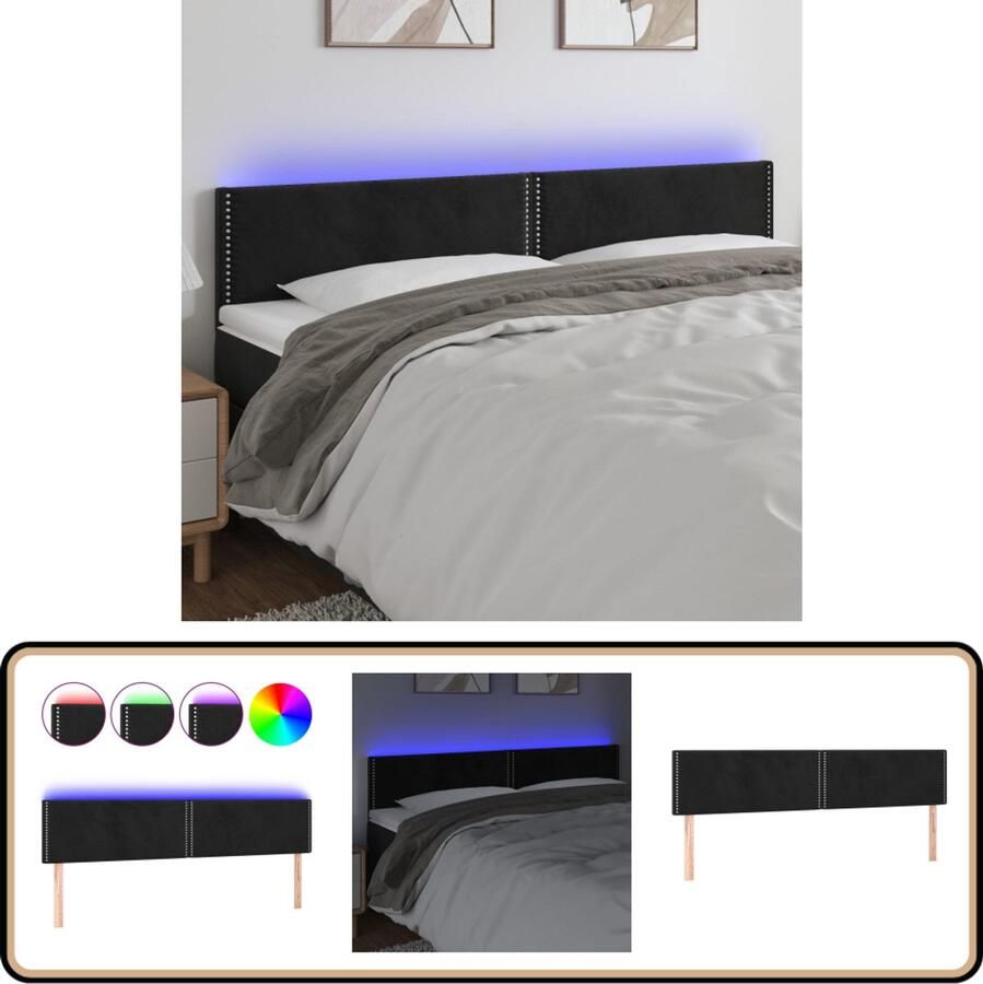 VidaXL Hoofdbord LED 180x5x78 88 cm Fluweel Zwart Hoofddekens Led Lampen Hoofdborden Velvet Meubilair Slaap Accessoires Bedroom Decor