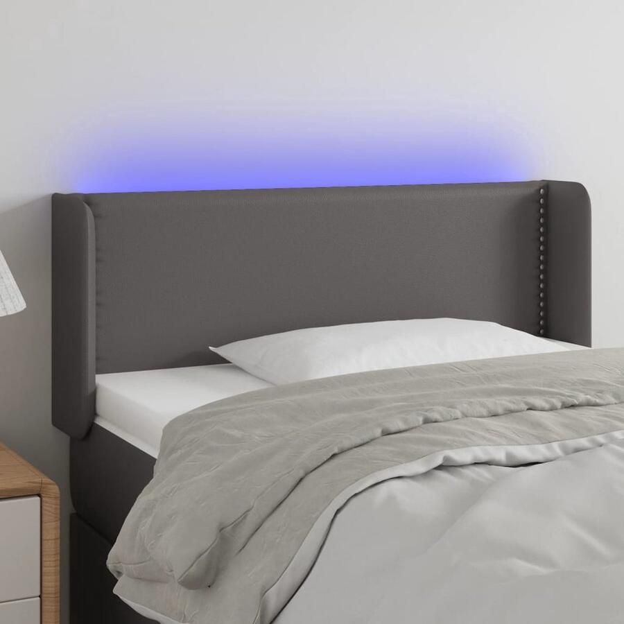 VidaXL LED Hoofdbord 83x16x78 88 cm Kunstleer Grijs Hoofd Bord Led Headboard Hoofdbord Met Led Slaapkamersdecoratie Bed Decoratie