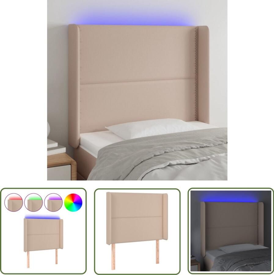 VidaXL LED Hoofdbord Cappuccino Kunstleer Hoofdboard Led Hoofdbord Kapstok Bedroom Decor Hoofdborden Sierkussens Nachtkast