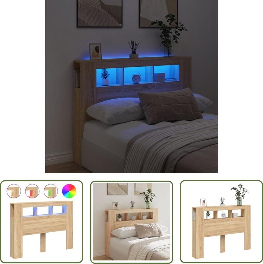 The Living Store Hoofdbord LED Sonoma Eiken 140x18.5x103.5cm RGB LED Verlichting Hoofd Bord Led Hoofdbord Bedroom Houten Hoofdbord Sonoma Eiken