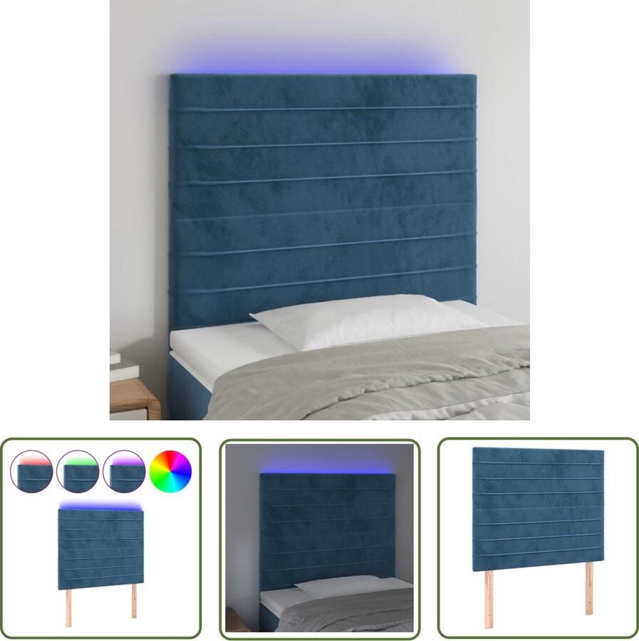 The Living Store Hoofdeind Donkerblauw Stof 100 x 5 x 118 128 cm Verstelbaar LED-strip USB Hoofd Bord Led Hoofdbord Velvet Hoofdbord Blauw Hoofdbord Slaapkamersdecoratie