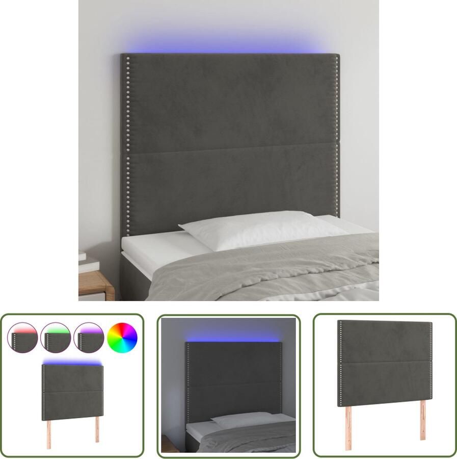The Living Store Hoofdbord LED 90x5x118 128 cm fluweel donkergrijs Hoofd Bord Led Hoofdbord Velvet Hoofdbord Grijs Hoofdbord Met Led