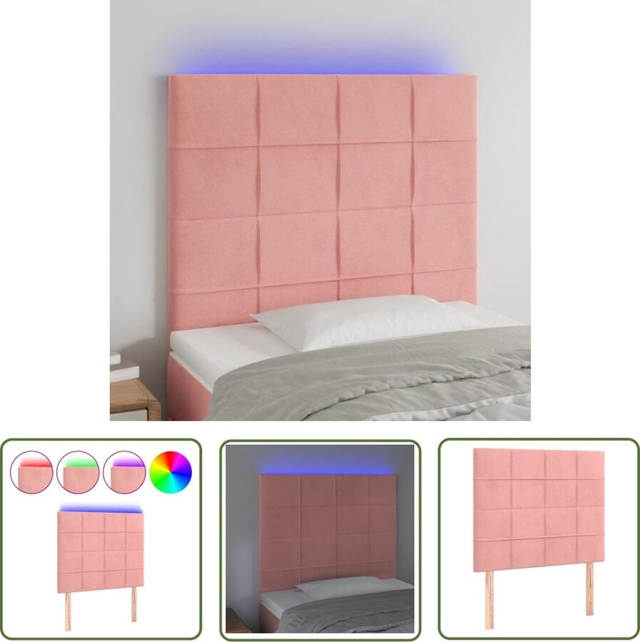 The Living Store Hoofdbord LED 100x5x118 128 cm fluweel roze Hoofd Bord Led Hoofdbord Roze Hoofdbord Velvet Hoofdbord Comfortabele Hoofdbord