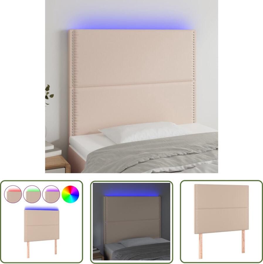 The Living Store Hoofdeind Cappuccino Kunstleer 100 x 5 x 118 128 cm Verstelbaar LED-strip inbegrepen IP65 Hoofd Bord Led Hoofdbord Kapstok Bedroom Decor Bruine Hoofdbord