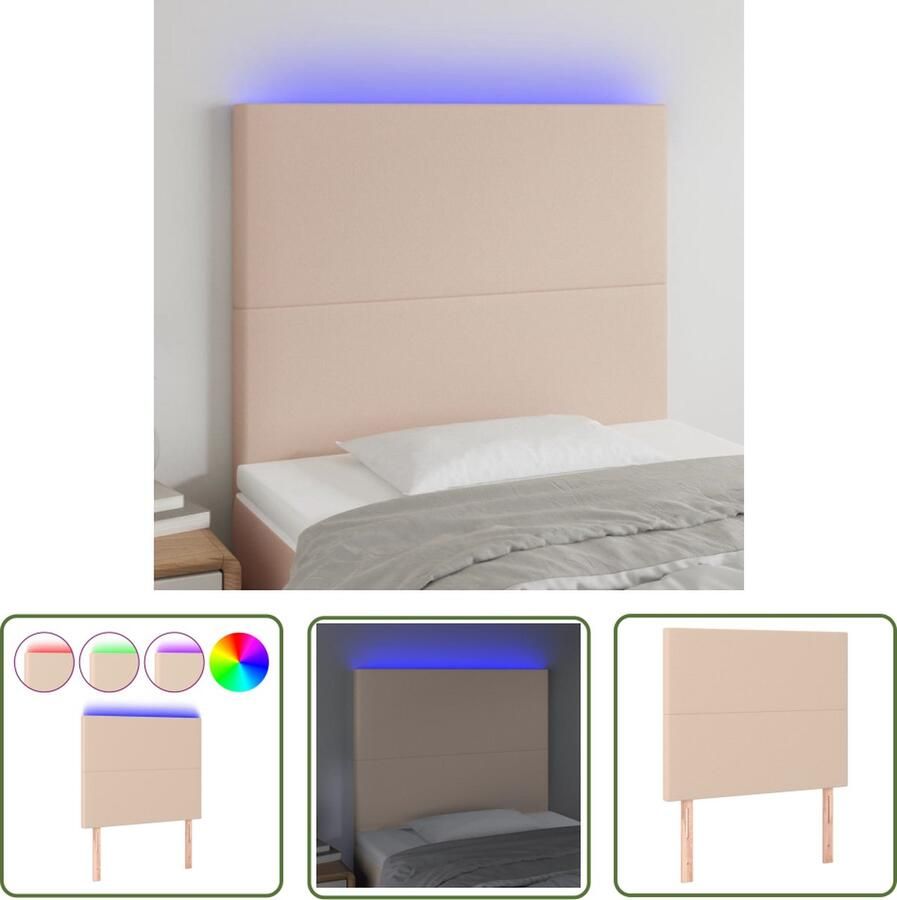 The Living Store Hoofdeind LED Cappuccino 100 x 5 x 118 128 cm Duurzaam kunstleer verstelbaar kleurrijke LED Hoofd Bord Led Hoofdbord Kapstok Bedroom Decor Slaapkamersdecor
