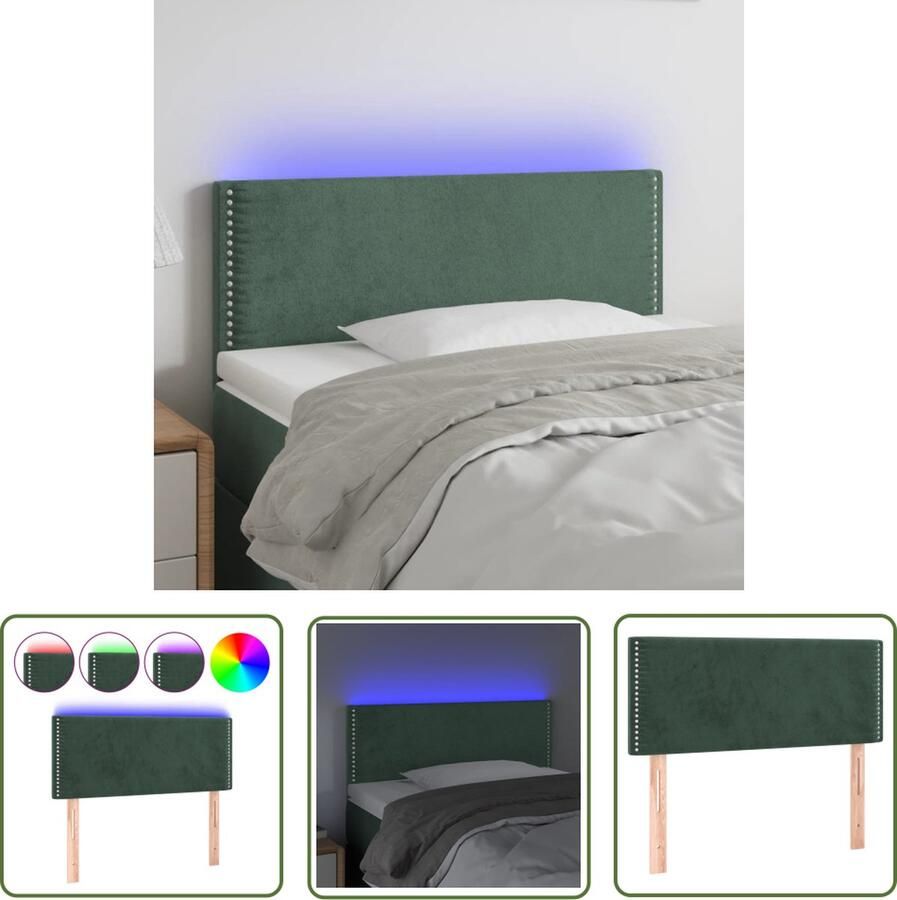 The Living Store Hoofdeind Donkergroen LED-verlichting Verstelbare hoogte Comfortabele ondersteuning Snijdbare LED-strip Hoofdeind 100x5x78 88cm Hoofd Bord Led Hoofdbord Velvet Hoofdbord Groen Hoofdbord Beddecoratie