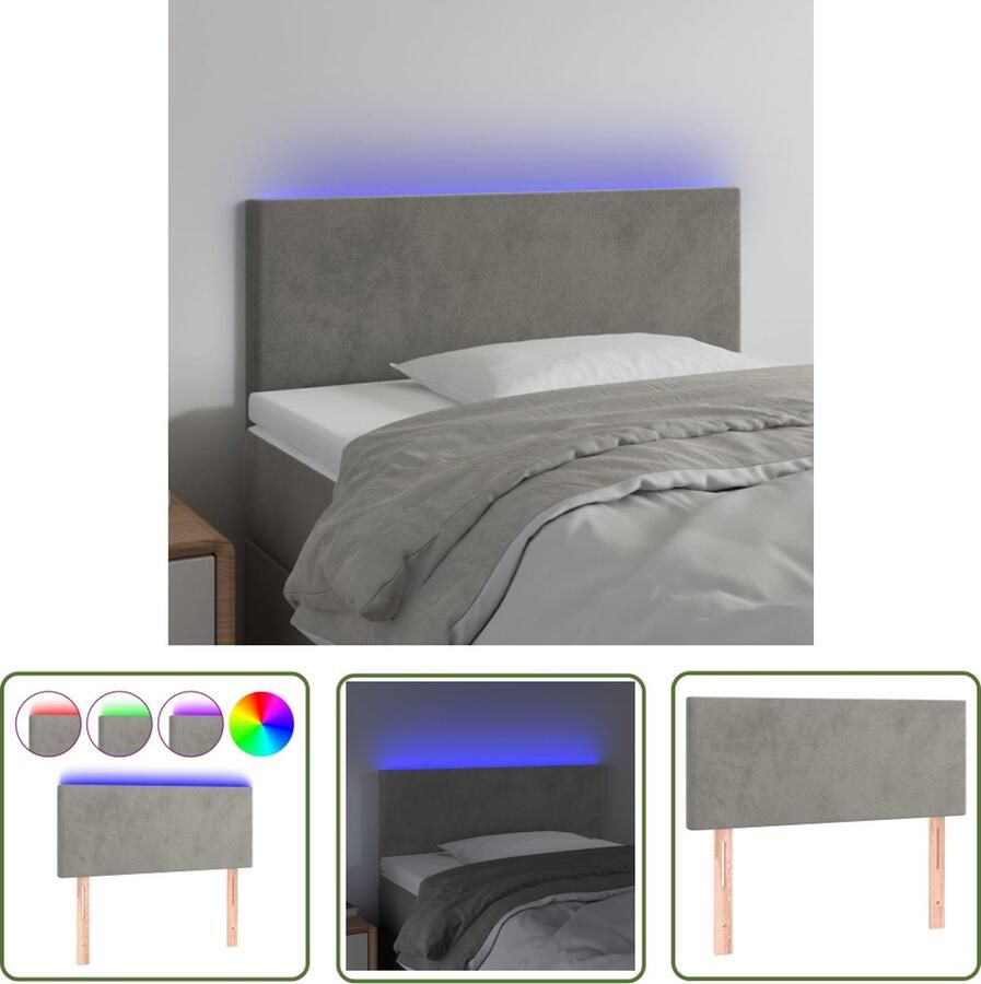 The Living Store Hoofdeind Luxe Bedframe Accessoire 100x5x78 88 cm Verstelbaar Hoofd Bord Led Hoofdbord Velvet Hoofdbord Grijs Hoofdbord Bed