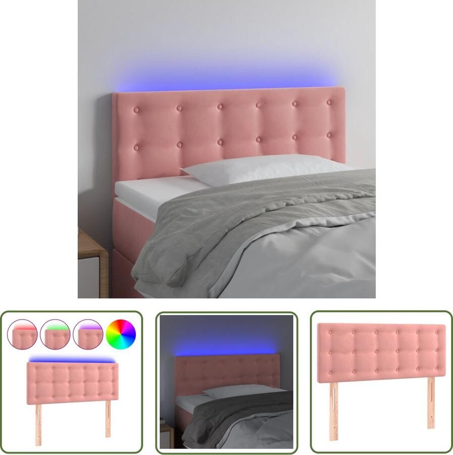The Living Store Hoofdbord LED 100x5x78 88 cm fluweel roze Hoofd Bord Led Hoofdbord Roze Fluweel Hoofdbord Met Led Verlichting