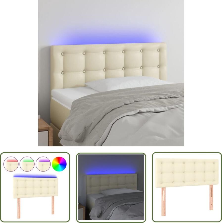 The Living Store Hoofdeind Crème Kunstleer 100x5x78 88 cm Duurzaam Kleurrijke LED-verlichting Hoofd Bord Led Hoofdbord Creme Kunstleder Hoofdbord Met Lamp