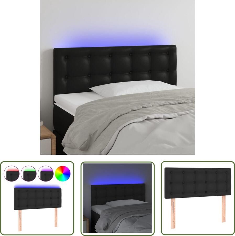 The Living Store Hoofdeind LED-strip 100x5x78 88 cm zwart Kunstleer Hoofd Bord Led Hoofdbord Zwart Hoofdbord Kunstleer Hoofdbord Met Verlichting