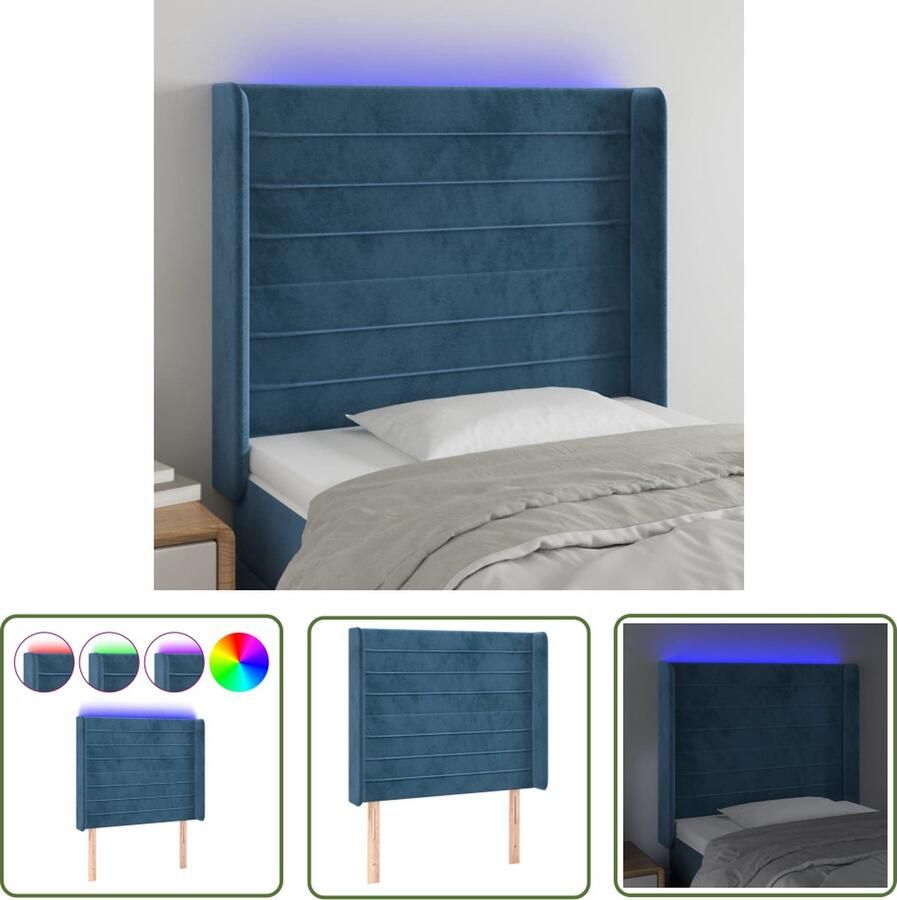 The Living Store Hoofdeinde LED-Donkerblauw Stof 103x16x118 128 cm Verstelbare hoogte Hoofd Bord Led Hoofdbord Blauw Hoofdbord Velvet Hoofdbord Beddecoratie