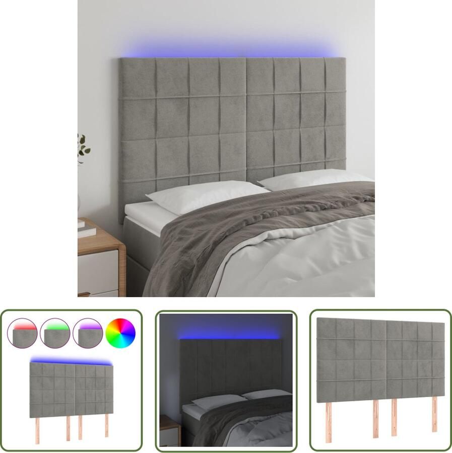 VidaXL Led Hoofdbord Hoofd Bord Hoofdbord LED 144x5x118 128 cm fluweel lichtgrijs Hoofdbord Grijs Velvet Hoofdbord Ergonomisch Hoofdbord