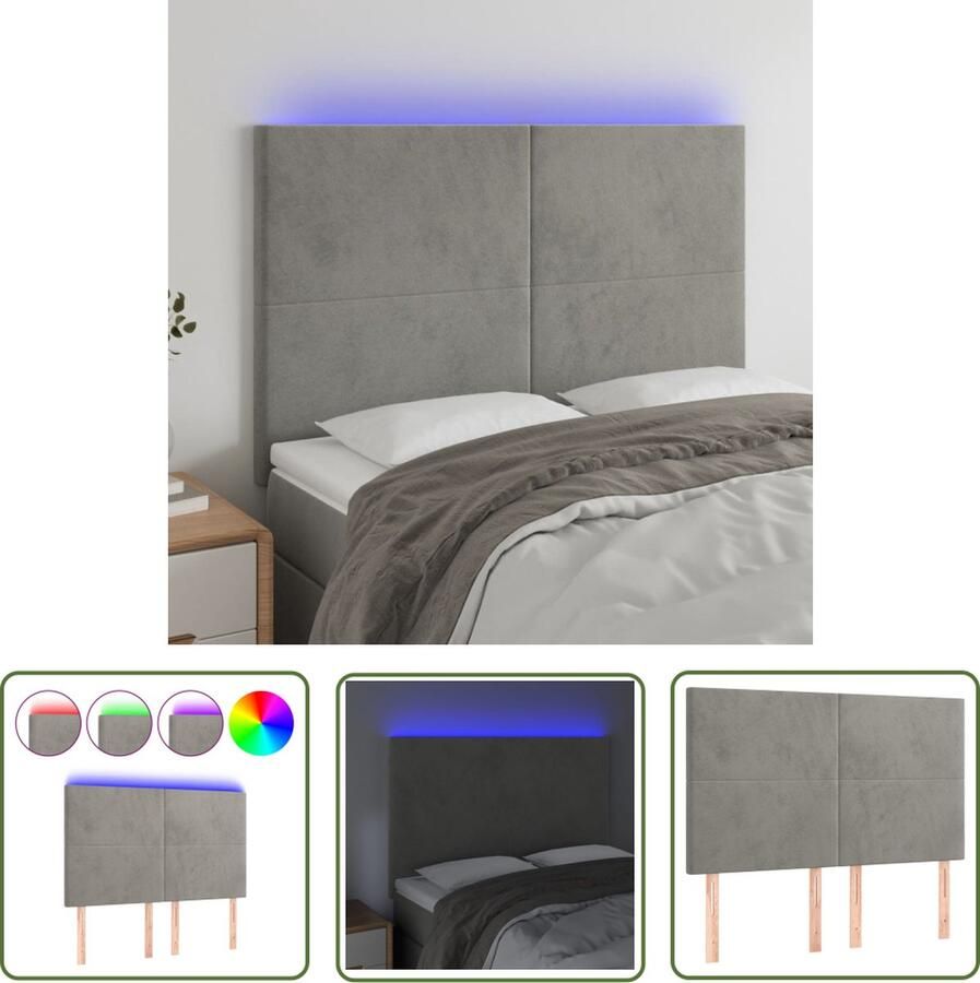 VidaXL Led Hoofdbord Hoofd Bord Hoofdbord LED 144x5x118 128 cm fluweel lichtgrijs Hoofdbord Grijs Velvet Hoofdbord Comfortabele Hoofdbord