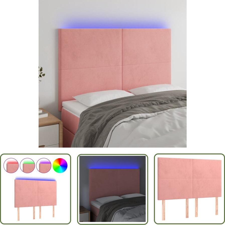 The Living Store Hoofdeind LED-roze Stof 144x5x118 128 cm Verstelbare hoogte Comfortabele ondersteuning Snijdbare LED-strip Met schaarsymbool Hoofd Bord Led Hoofdbord Roze Hoofdbord Velvet Hoofdbord Met Verlichting