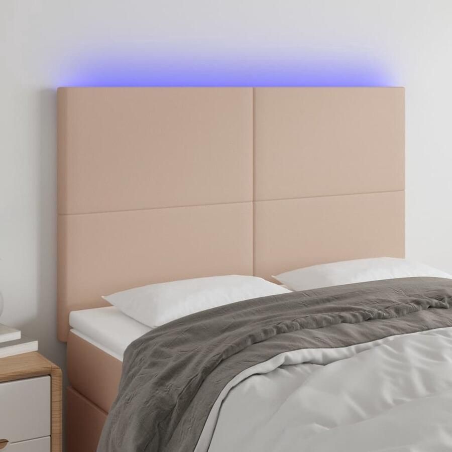The Living Store Hoofdeinde Cappuccino LED-verlichting verstelbaar duurzaam kunstleer Hoofd Bord Led Hoofdbord Kapstok Bedroom Decor Slaapkamersdecoratie