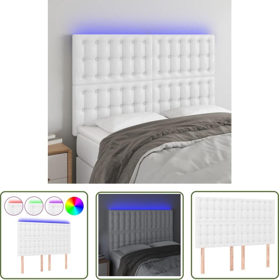 The Living Store Hoofdeind LED Wit Kunstleer 144 x 5 x 118 128 cm Verstelbaar Hoofd Bord Led Hoofdbord Wit Hoofdbord Kunstleer Beddecoratie
