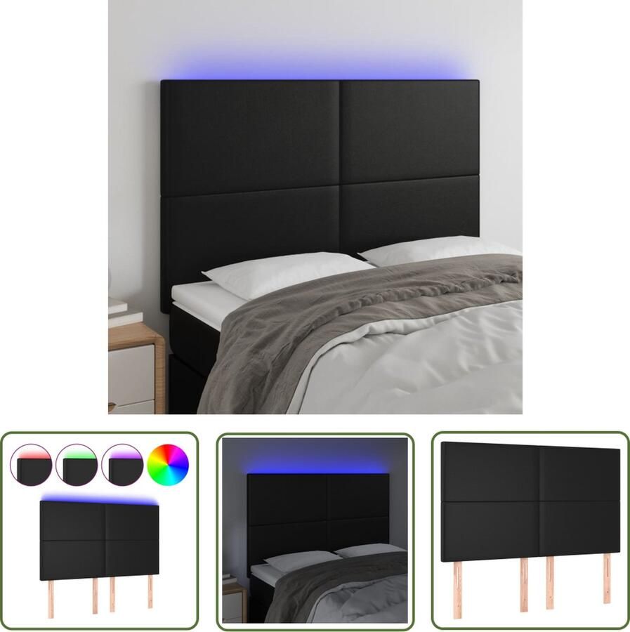The Living Store Hoofdeind Zwart Kunstleer 144 x 5 x 118 128 cm LED Strip Verstelbare Hoogte Duurzaam Hoofd Bord Led Hoofdbord Zwart Kunstleder Hoofdbord Met Led Verlichting