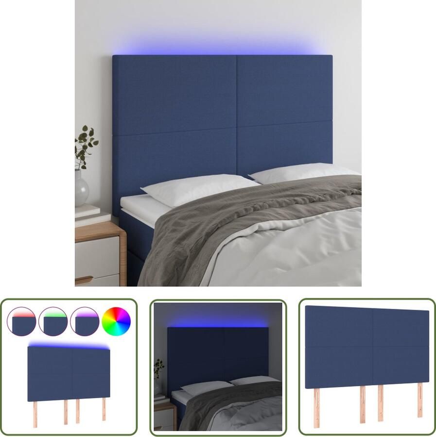 The Living Store Hoofdeind Blue 144 x 5 x 118 128 cm LED-verlichting Verstelbaar Hoofd Bord Led Hoofdbord Blauw Hoofdbord Bedroom Beddecoratie