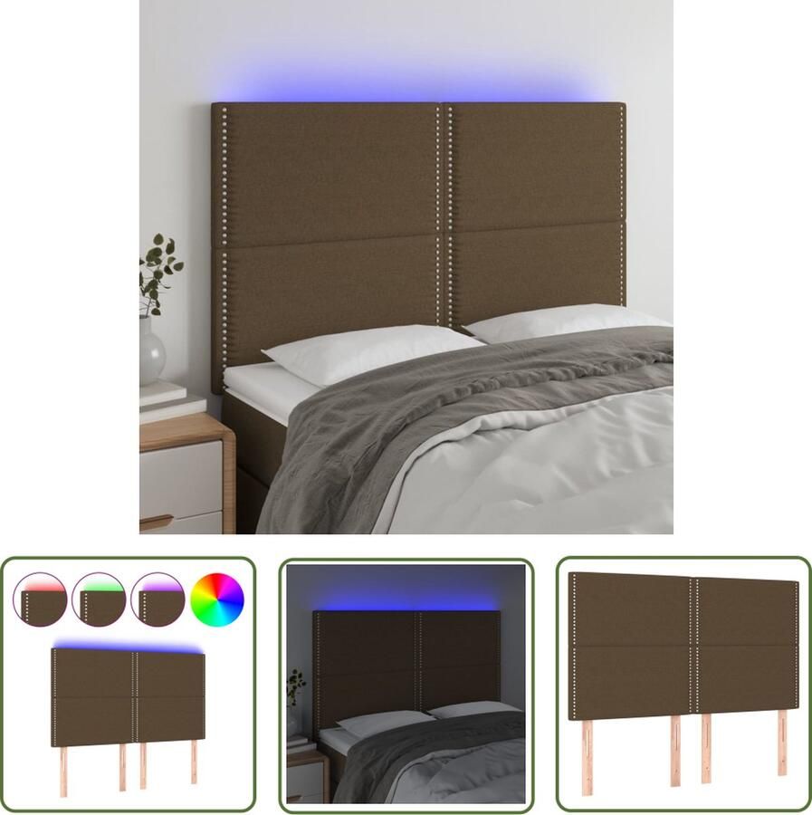 The Living Store Hoofdeinde LED-strip Donkerbruin 144x5x118 128cm Duurzaam Verstelbaar Comfortabele ondersteuning Hoofd Bord Led Hoofdbord Hoofdkussen Bedroom Decor Nachtkastje
