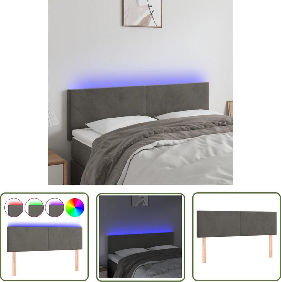 VidaXL Led Hoofdbord Hoofd Bord Hoofdbord LED 144x5x78 88 cm fluweel donkergrijs Hoofdbord Grijs Fluweel Hoofdbord Adjustable Headboard