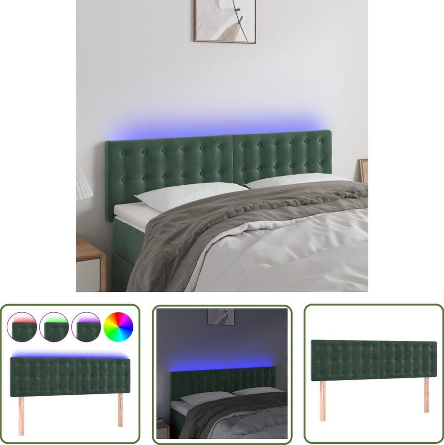 The Living Store Hoofdbord LED 144x5x78 88 cm fluweel donkergroen Hoofd Bord Led Hoofdbord Velvet Hoofdbord Leeshoek Tv Hoek