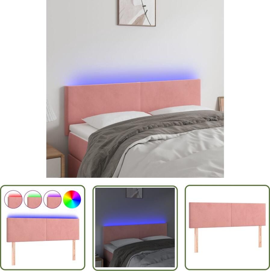 The Living Store Hoofdbord LED 144x5x78 88 cm fluweel roze Hoofd Bord Led Hoofdbord Roze Fluweel Hoofdbord Met Led Verlichting