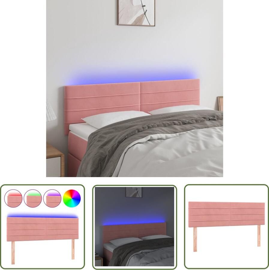 The Living Store Hoofdeind Roze LED-Strip Stof 144x5x78 88 cm USB-aansluiting Hoofd Bord Led Hoofdbord Roze Hoofdbord Velvet Hoofdbord Beddecoratie