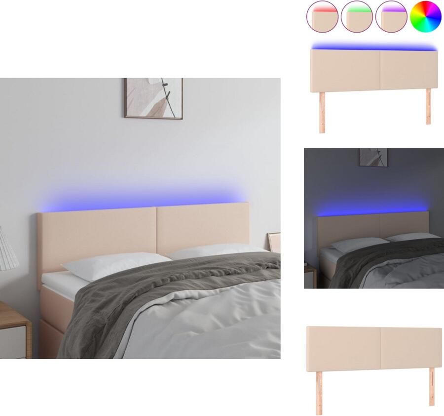 The Living Store Hoofdeind LED-hoofdbord Kunstleer Cappuccino 144 x 5 x 78 88cm Verstelbare hoogte Hoofd Bord Led Hoofdbord Kapstok Bedroom Decor Hoofdbord Bruin