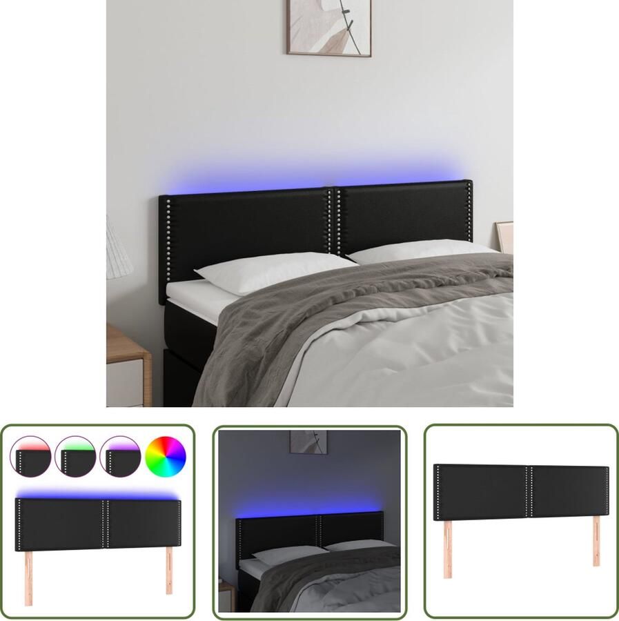 The Living Store Hoofdeind LED zwart 144 x 5 x 78 88 cm verstelbaar USB-aansluiting Hoofd Bord Led Hoofdbord Zwart Hoofdbord Kunstleer Hoofdbord Met Licht