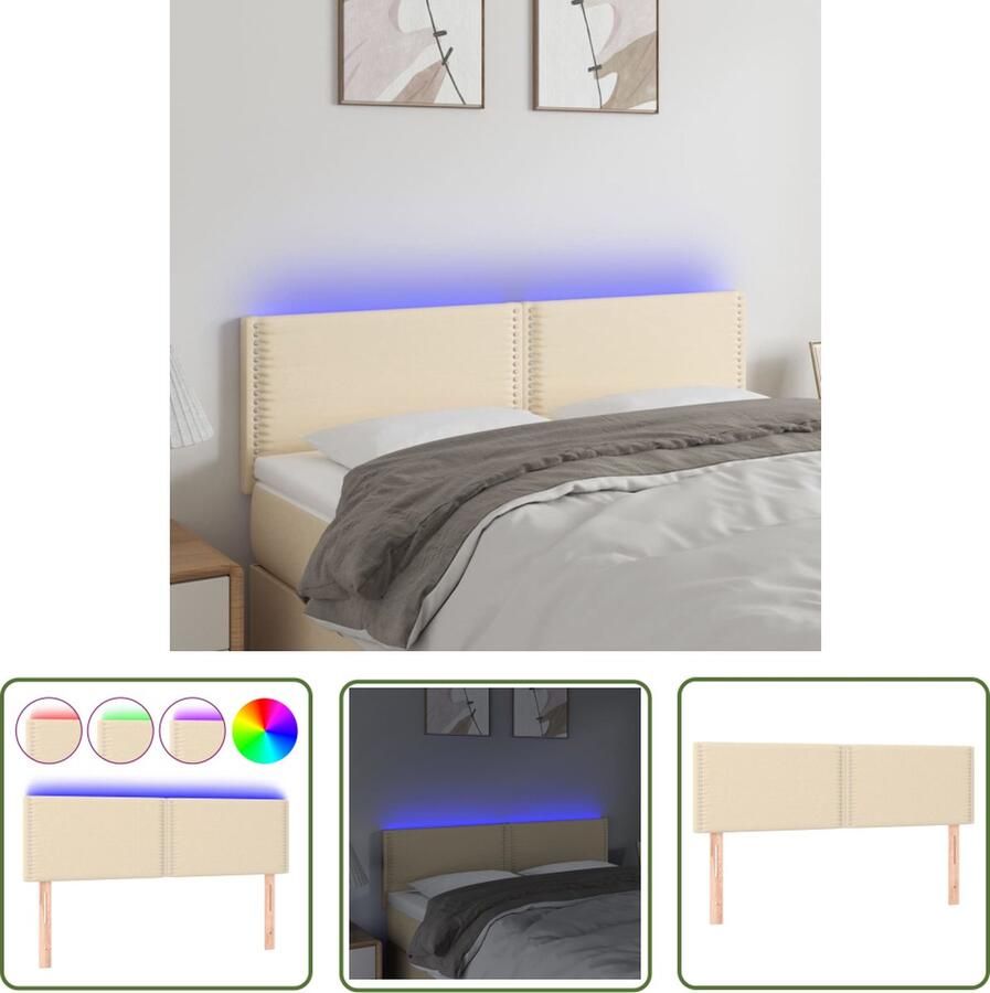 The Living Store Hoofdeinde LED Crème 144 x 5 x 78 88 cm Verstelbaar Hoofd Bord Led Hoofdbord Crème Hoofdbord Beddecoratie Slaapkamerstijl