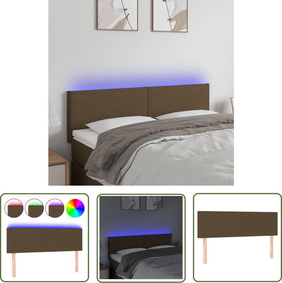 VidaXL Led Hoofdbord Hoofd Bord Hoofdbord LED 144x5x78 88 cm stof donkerbruin Hoofdbord Bruin Beddecoratie Slaapkamers