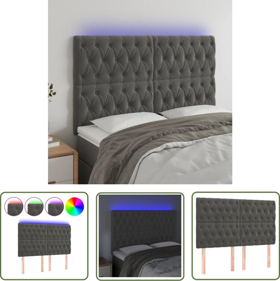 The Living Store Hoofdeind Donkergrijs LED- 55 cm Lengte Schuim 144 x 7 x 118 128 cm USB Hoofd Bord Led Hoofdbord Hoofdkussen Bedroom Decor Slaapkamersdecoratie