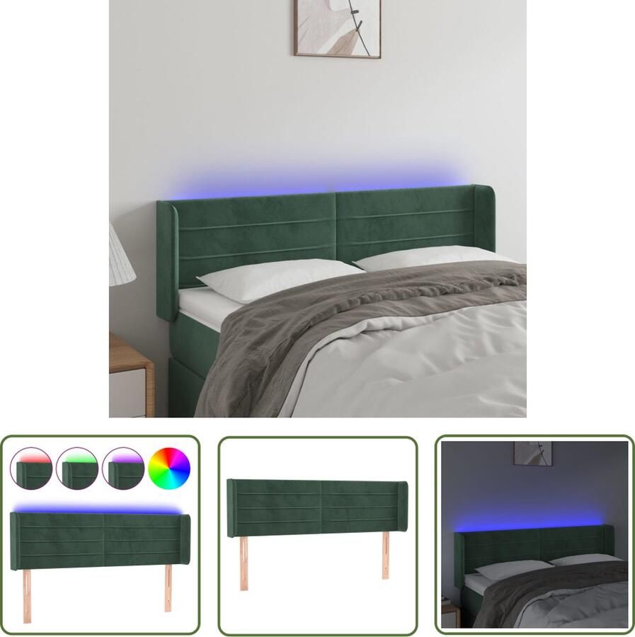 The Living Store Hoofdbord Donkergroen Stof 147 x 16 x 78 88 cm Verstelbaar Comfortabele ondersteuning Snijdbare LED-strip USB-aansluiting Hoofd Bord Led Hoofdbord Velvet Hoofdbord Donkere Groene Hoofdbord Met Lampjes - Foto 2