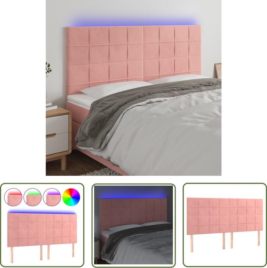The Living Store Hoofdeinde Classic LED Meubilair Afmetingen 160 x 5 x 118 128 cm Kleur roze Hoofd Bord Led Hoofdbord Velvet Hoofdbord Roze Hoofdbord Hoofdkussen