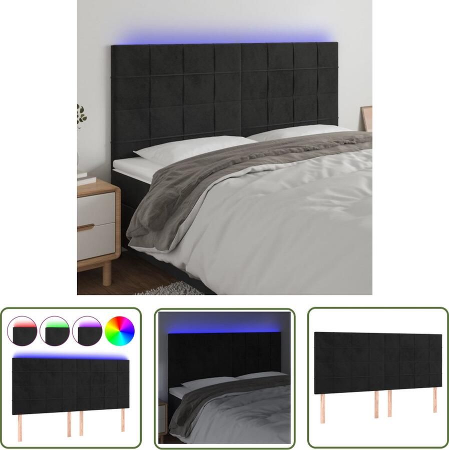 The Living Store Hoofdeind Zwart LED 160 x 5 cm Verstelbaar Comfortabel Snijdbare LED-strip Hoofd Bord Led Hoofdbord Velvet Hoofdbord Zwarte Hoofdbord Met Verlichting