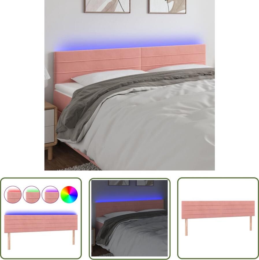 The Living Store Hoofdeind LED Roze Stof 160x5x78 88 cm Verstelbaar Hoofd Bord Led Hoofdbord Roze Fluweel Hoofdbord Met Licht