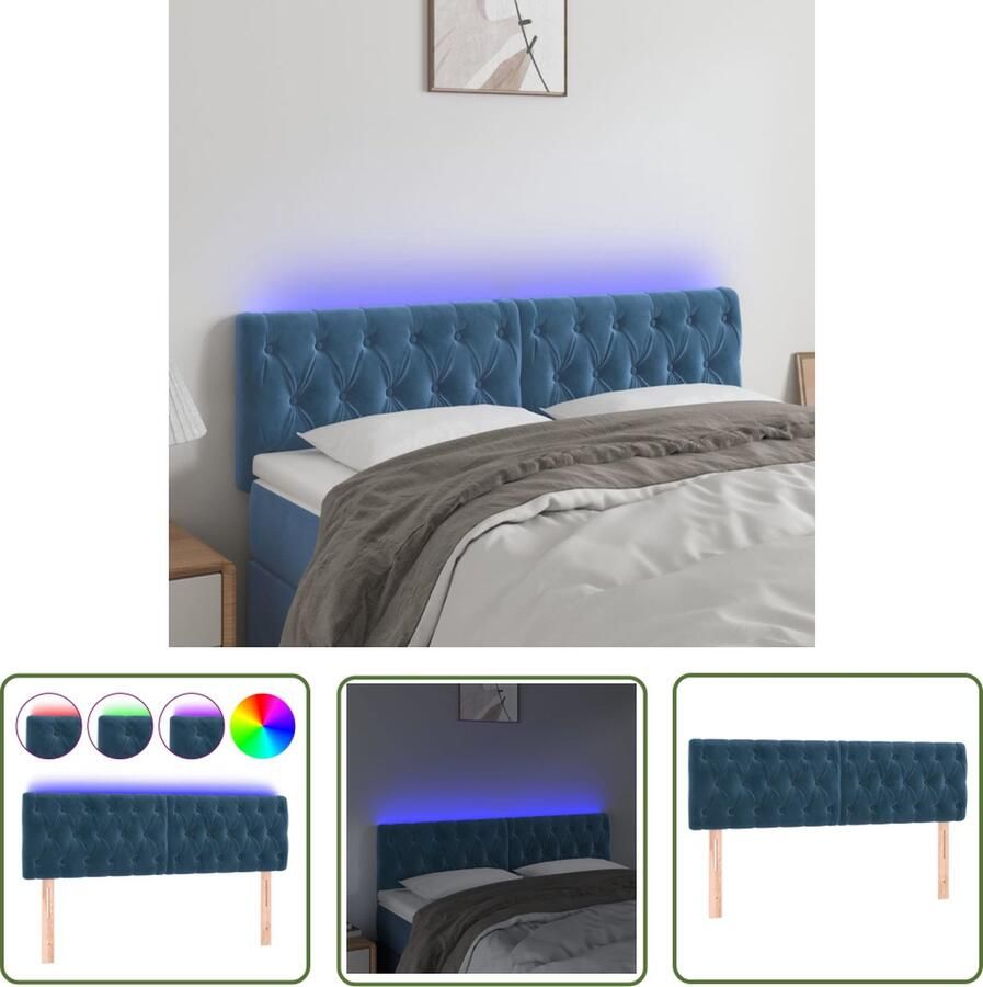 The Living Store LED-hoofdbord Donkerblauw 160 x 7 x 78 88 cm Verstelbaar Fluweel Hoofd Bord Led Hoofdbord Fluweel Hoofdbord Blauw Hoofdbord Bedroom Decoratie