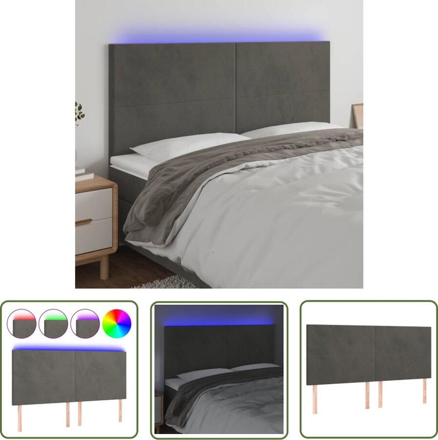 The Living Store Hoofdeind Classic LED-hoofdborden 180x5x118 128 cm donkergrijs Hoofd Bord Led Hoofdbord Velvet Hoofdbord Grijs Hoofdbord Bed