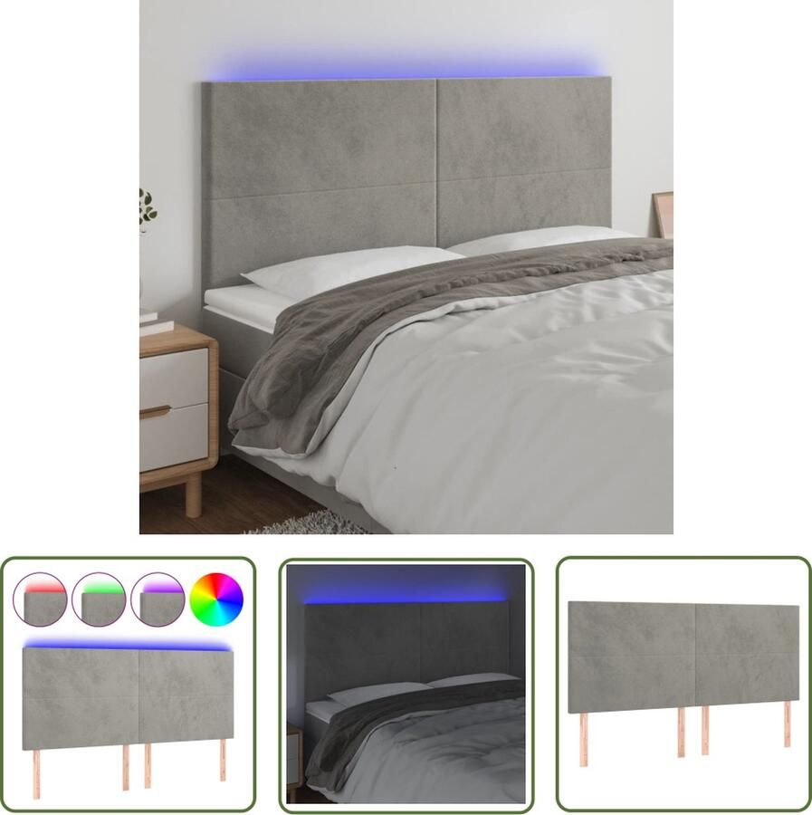 The Living Store Hoofdeinde Klassiek LED Bedframe Afmeting- 180x5x118 128 cm Ken- Zacht fluweel Kleurrijke LED-verlichting Verstelbare hoogte Comfortabele ondersteuning Snijdbare LED-strip