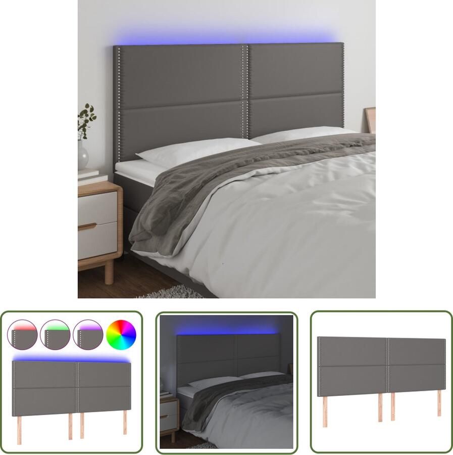 The Living Store vidaXL Led Hoofdbord Hoofd Bord Hoofdbord LED 180x5x118 128 cm kunstleer grijs Hoofdbord Grijs Beddecoratie Slaapkamerstijl