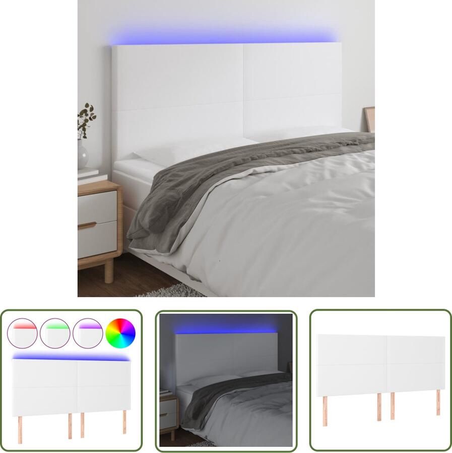 The Living Store Hoofdeinde LED-Wit 180x5x118 128cm Duurzaam kunstleer verstelbare hoogte comfortabele ondersteuning snijdbare LED-strip Hoofd Bord Led Hoofdbord Met Verlichting Comfortabel Hoofdbord Kunstleder Hoofdbord