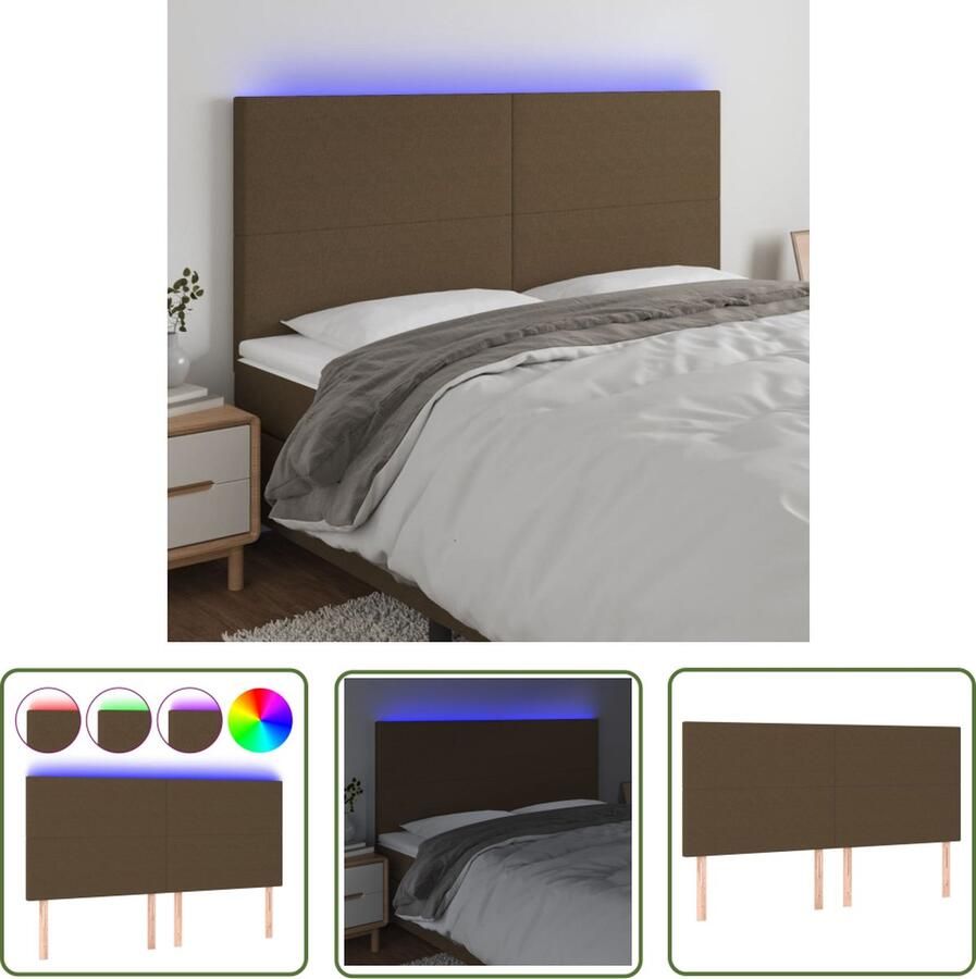 The Living Store Hoofdeind LED-strips Donkerbruin 180 x 5 x 118 128 cm Verstelbare Hoogte Hoofd Bord Led Hoofdbord Met Led Beddecoratie Slaapkamerstijl
