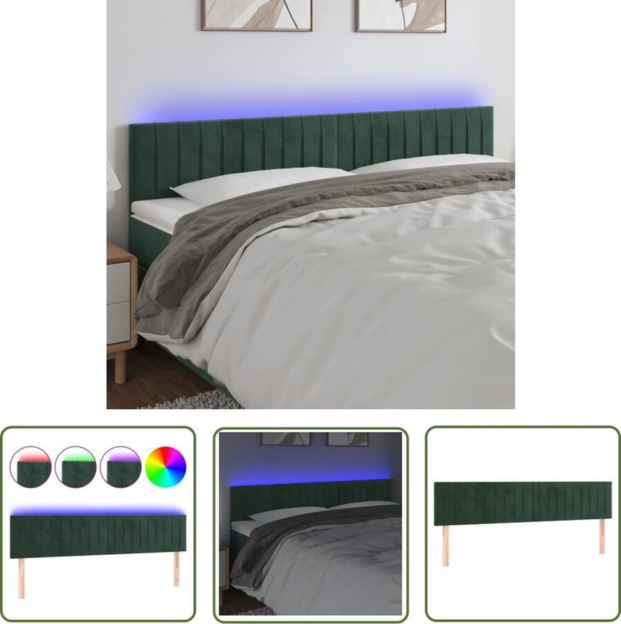 The Living Store Hoofdbord LED 180x5x78 88 cm fluweel donkergroen Hoofd Bord Led Hoofdbord Velvet Hoofdbord Groen Hoofdbord Beddecoratie