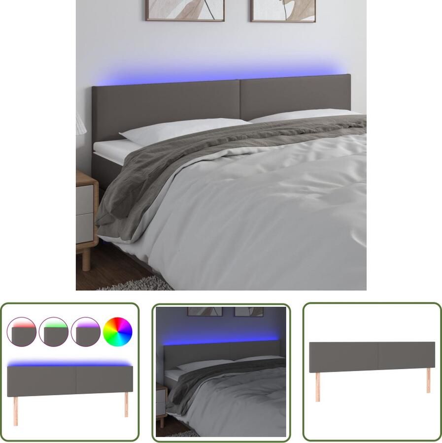 The Living Store Hoofdbord LED 180x5x78 88 cm kunstleer grijs Hoofd Bord Led Hoofdbord Beddecoratie Slaapkamerstijl Comfortabel Hoofdbord