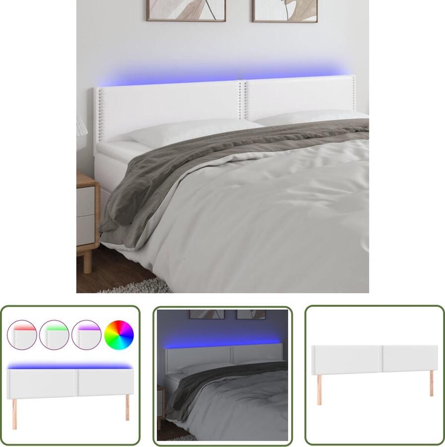 The Living Store Hoofdeinde LED Kunstleer 180 x 5 x 78 88 cm Verstelbare hoogte Comfortabele ondersteuning Snijdbare LED-strip Hoofd Bord Led Hoofdbord Met Led Kunstleder Hoofdbord Wit Hoofdbord