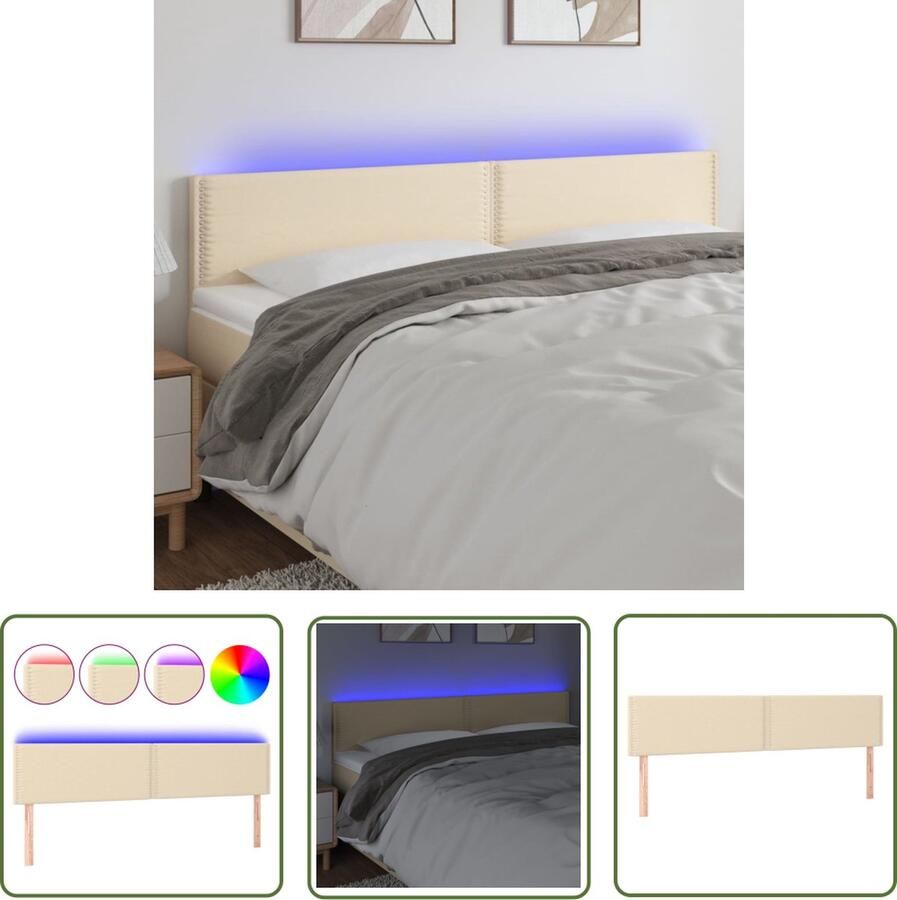 The Living Store Hoofdeind LED Verstelbaar 180 x 5 x 78 88 cm Crème Stof Massief larikshout IP65 Hoofd Bord Led Hoofdbord Creme Hoofdbord Beddengoed Slaapkamersdecoratie